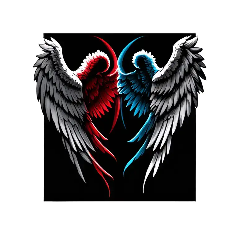Two Angel Wings One Blue One Red
