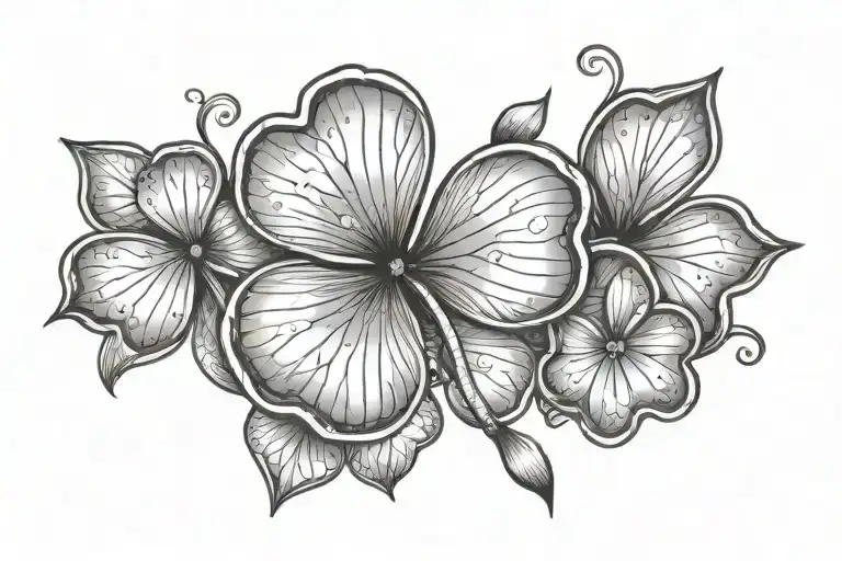 3 Leaf Clover With Flower Surrounded