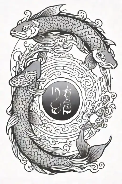 Enso Circle Surrounded By Koi