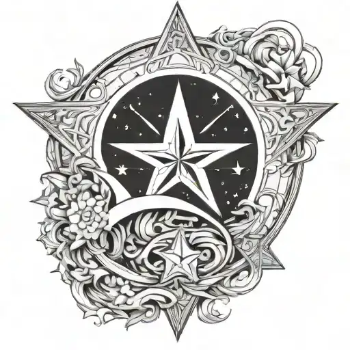 Neo Gothic Blackwork 4 Point Star Lunar Crescent Abstract