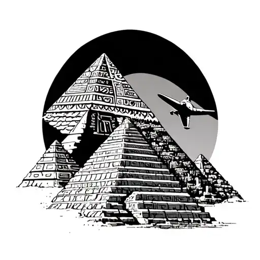 Airplane Flying Over Pyramids Aztec Warrior