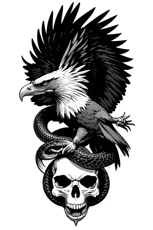 Eagle Fighting Snake With Skull Below It