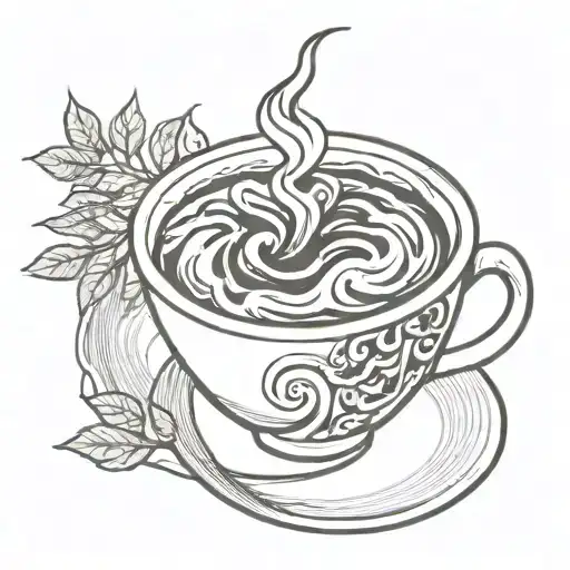 A Van Gogh Inspired Tattoo Featuring A Swirling Coffee Cup In The Style Of Blackwork
