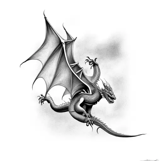 Dragon Flying With Big Long Tail View From Above