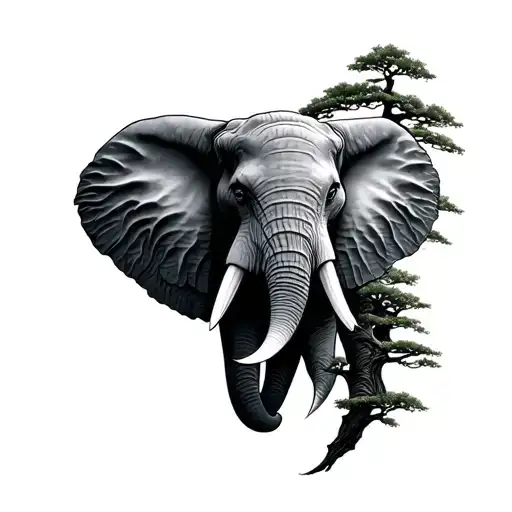 Elephant Head And Bonsai Tree