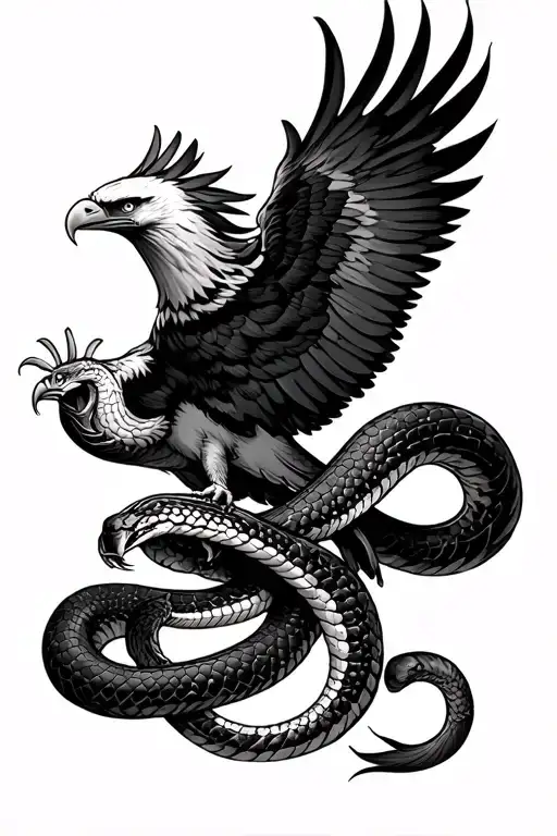 Big Eagle Fighting Snake Wrapped Around The Arm Sleeve