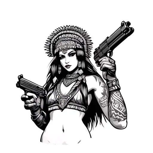 Aztec Chick With Guns