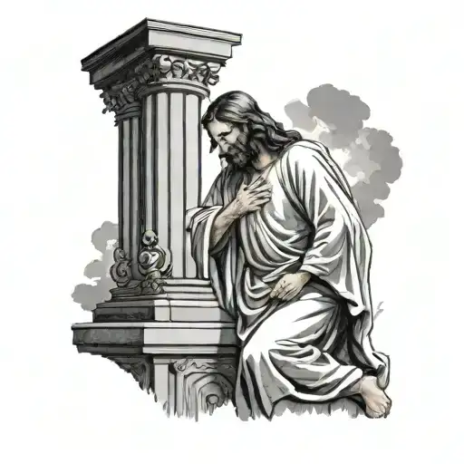Jesus Praying Against A Pillar
