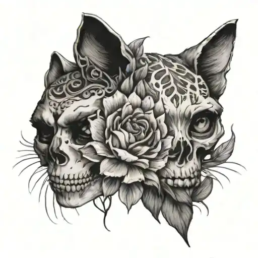 Flower And Skull Cat