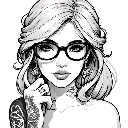 Ariel With Tattoos Wearing Thick Black Glasses With Tattoos On Her Knuckles That Says Hard Luck