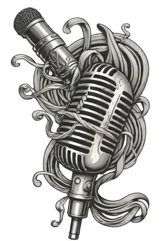 Microphone Intertwined With A Stylized Music Note