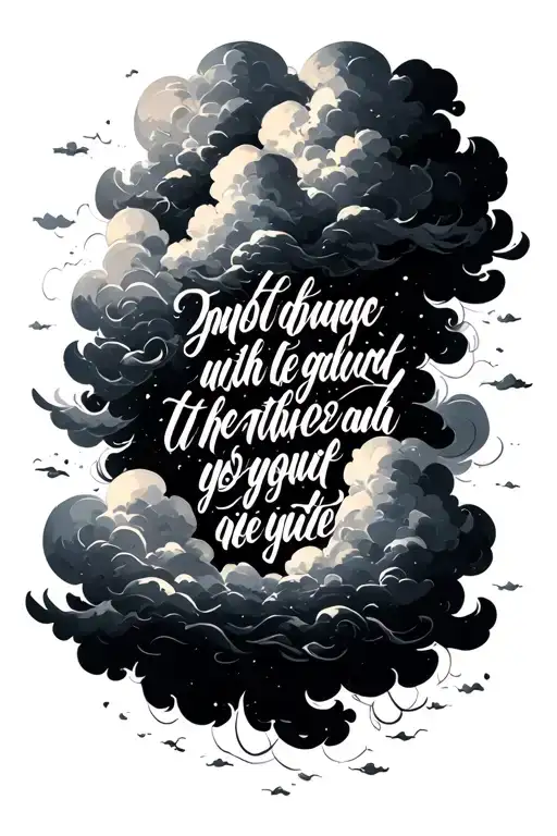 Clouds With A Bible Quote Surrounded In Cursive Font