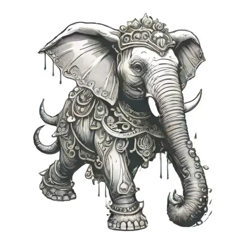 An Elephant In A Ballerina Costume In A Rain Of Axes