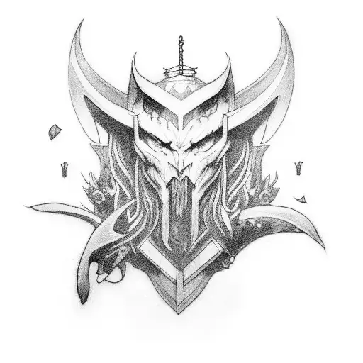Dark Design An Arpg-inspired Tattoo With Elements Of Norse Mythology In A Black Whitestyle