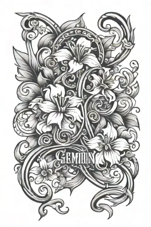 The Word Gemini Vertical With Flowers Around