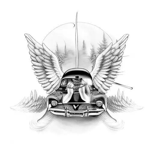 Car Back With Angel Wings Drive Away