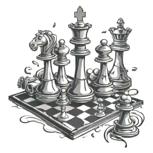Dark Chess Board With Fighting Pieces Falling