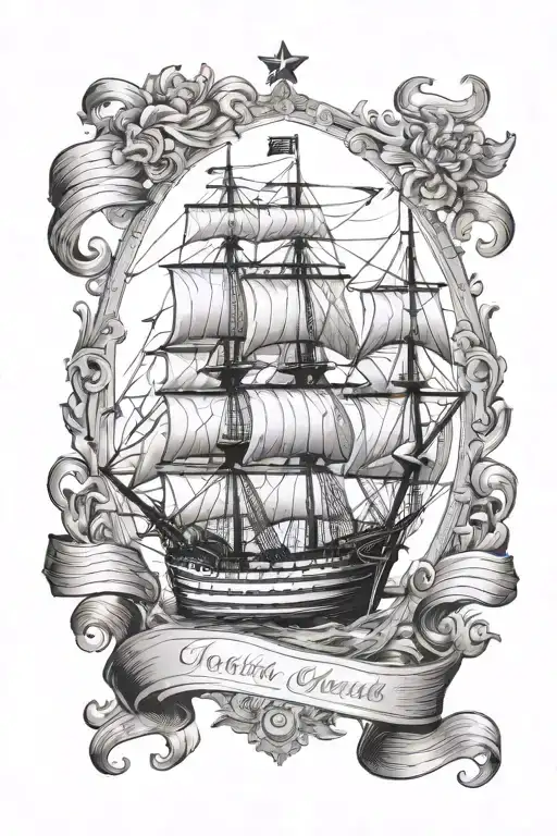 Patriotic American Background With Portuguese Ship Imagery