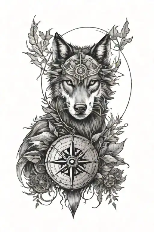 Warrior With Compass Wolf Eyes And Forest