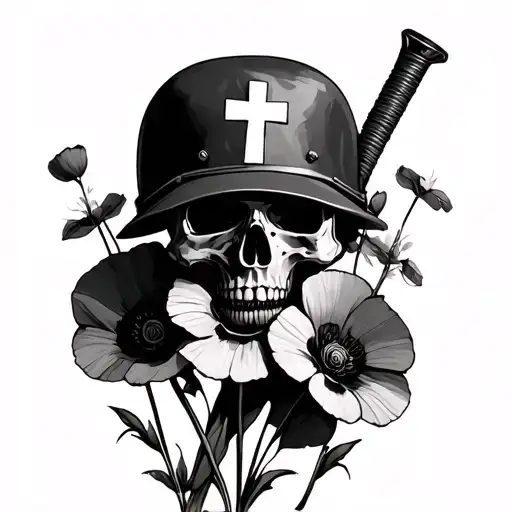 Soldier Ww1 Skull Poppy Flowers White Crosses Horizontally
