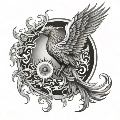 A Phoenix With A Sun On The Back Ground