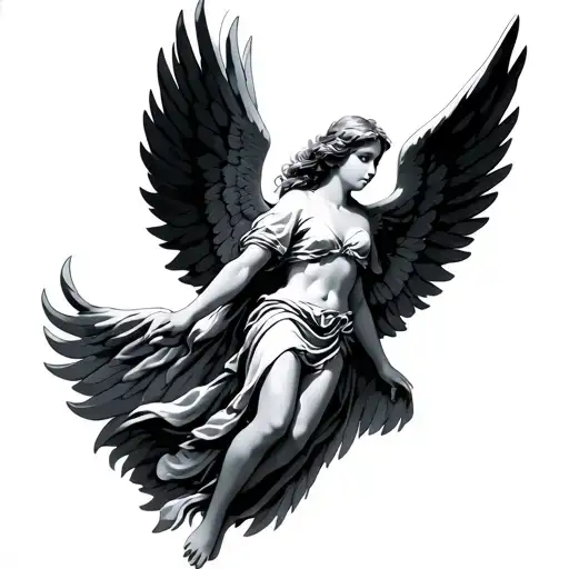 An Fine Angel That Flies With The Wings Deployed