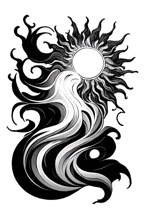 I Want A Long Spine Back Tattoo Featuring A Sun But I Want It To Be A Wispy And Wavy Line