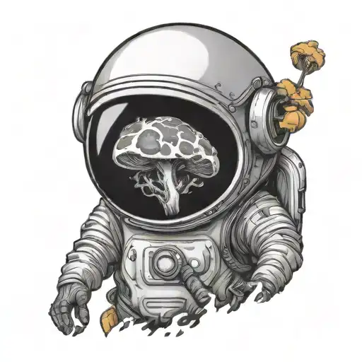 Channel Space Suit Reaching To Psilocybin Mushroom