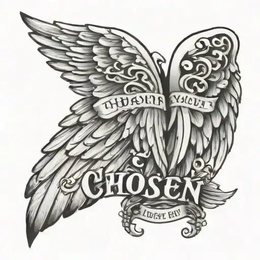 Angel Wings And In The Middle It Says Chosen 1 And Behind It Says 3