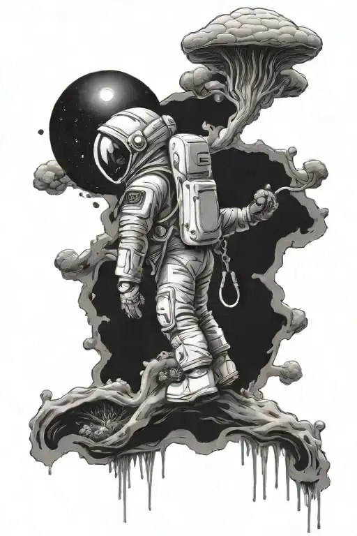 Channel Space Suit Reaching To Psilocybin Mushroom