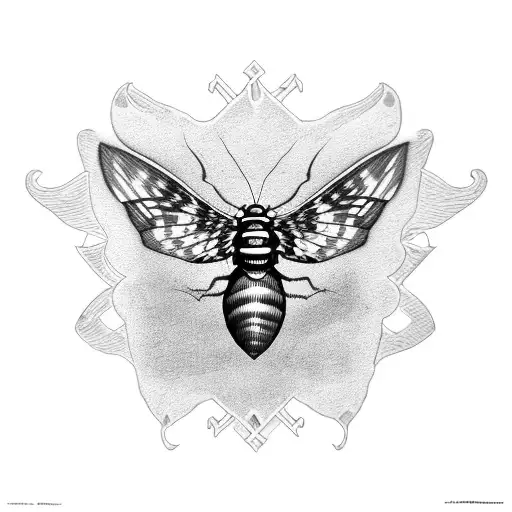 Death's Head Moth With A Silhouette Of A Mafia Boss Driving A Vintage Car