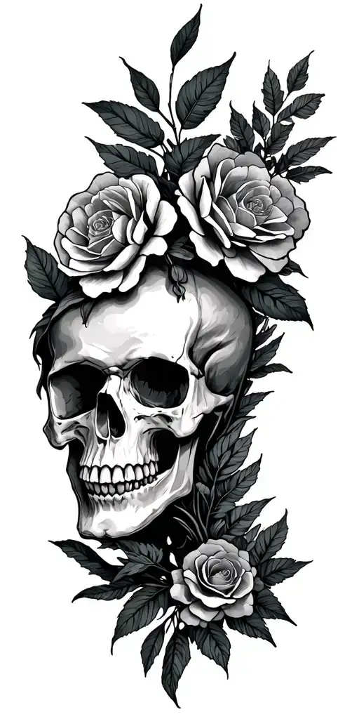 Life And Death With Skulls And Foliage