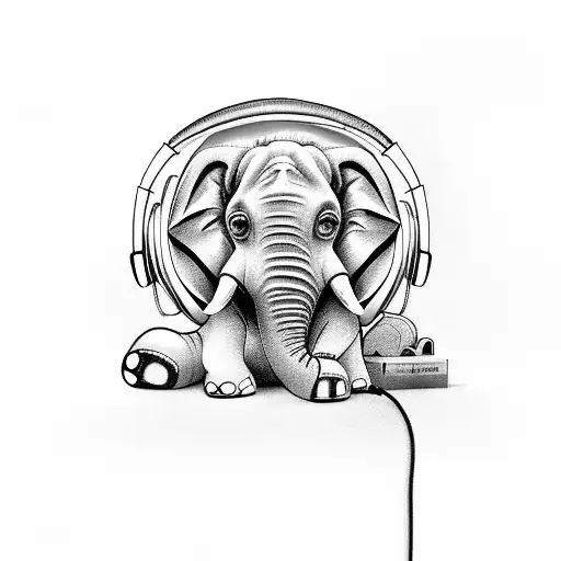 An Elegant Elephant Wearing Headphones And Listening To Music While Reading A Book