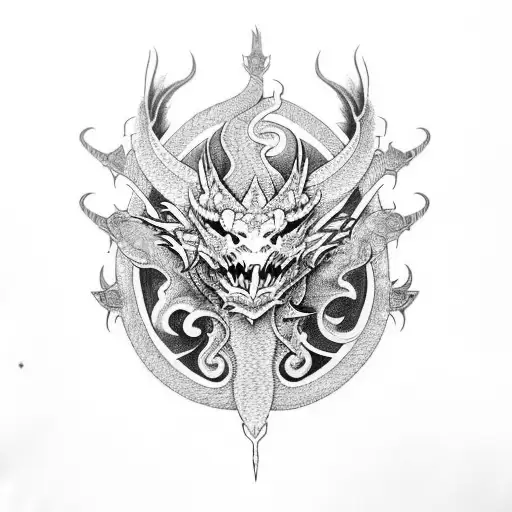 Dragon With Maori Background And Some Repeated Patterns From Shoulder To Mid Forearm