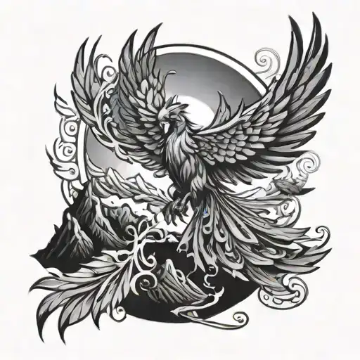 Phoenix Carry Man From A Corspe Towards Mountains