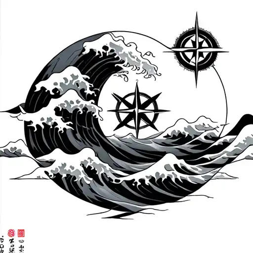 Japanese Umiboz With Waves And Compass