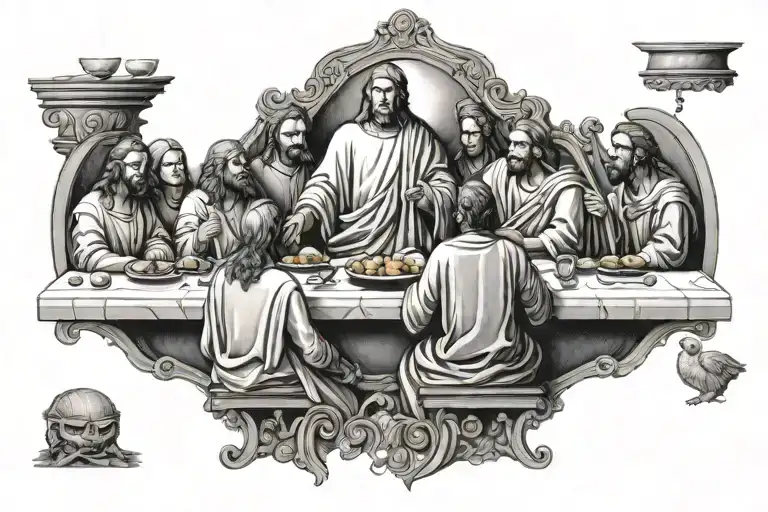 Back Tattoo Of The Last Supper Black And Grey Realistic Style