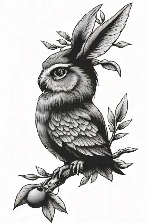 Rabbit An Owl And An Olive Branch Intertwined