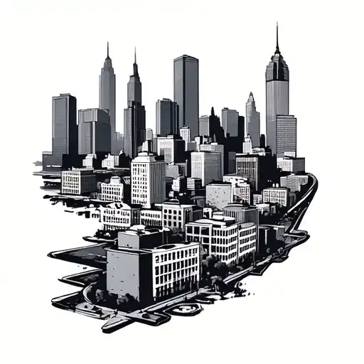 Cleveland Ohio City Skyline Black And Gray Tattoo Design