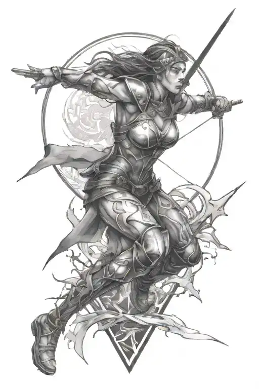 Female Warrior Breaking Through Glass Surrounded