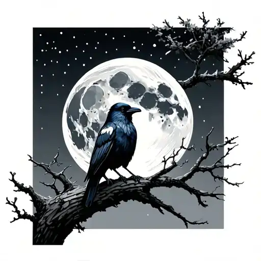 A Raven Sitting In A Tree Looking At The Moon