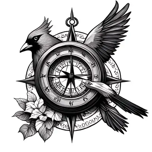 Clock And Compass With Cardinal