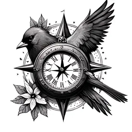Clock And Compass With Cardinal