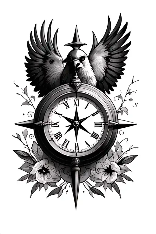 Clock And Compass With Cardinal