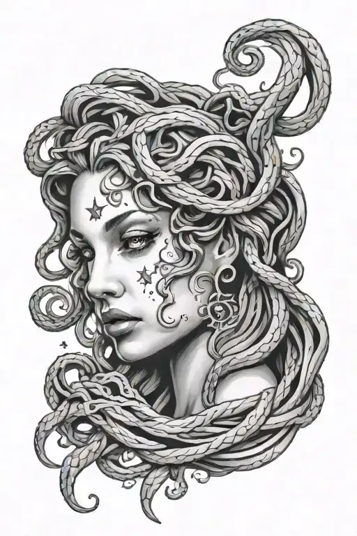 Medusa With Blank Eyes And Tears Scars And Stars