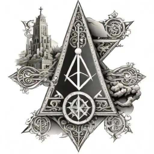 Square And Compass Massonic Symbol With The Babel Tower In The Middle