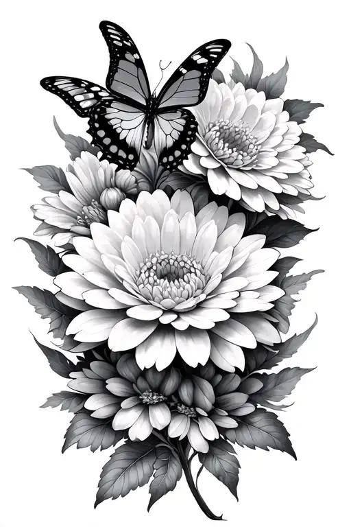 Butterfly And Chrysanthemum Tangled Together Symbolizing