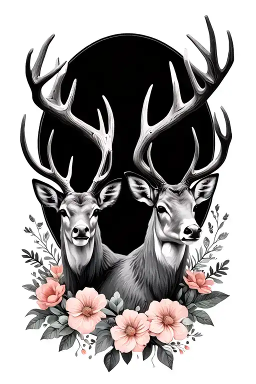 Two Deer Antlers With Flowers At The Bottom