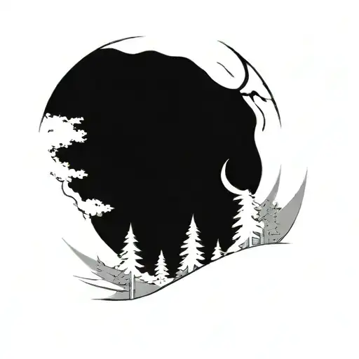 Forest With Mountains And Moon