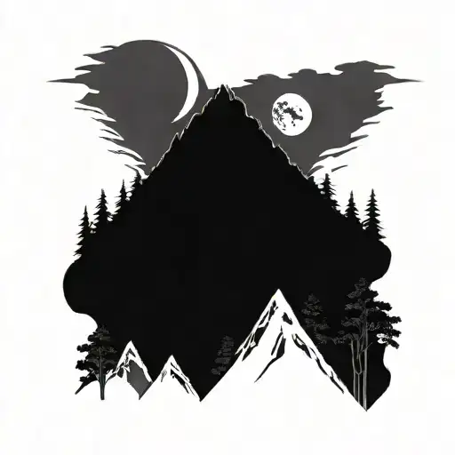 Forest With Mountains And Moon
